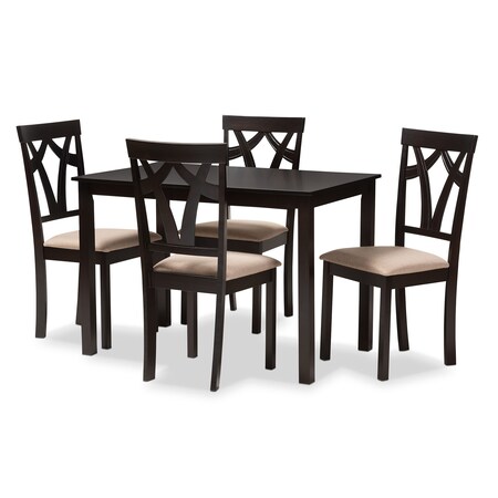 Baxton Studio Sylvia Espresso Finished and Sand Upholstered 5-Piece Dining Set 149-8961-8026